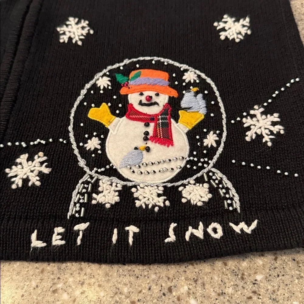LEMON GRASS Vintage Winter Christmas Snow Globe Let It Snow Embroidered Cardigan